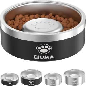 퀴마 슬로우 피더 개 볼 스테인리스 스틸 식품 등급 304견 2컵 용량 미끄럼 방지 베이스가 있는 헤비 듀티