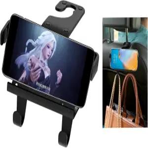 SunlightXS 업그레이드된 카 헤드레스트 히든 훅 2 in 1 카시트 후크 핸드백용 휴대폰 홀더 행거 차량