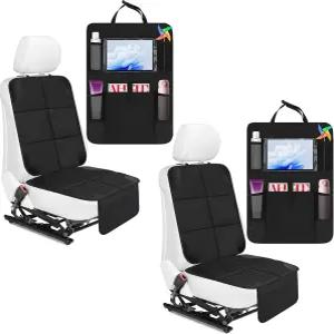 태블릿 홀더가 있는 아우렐레마 4팩 미끄럼 방지 카시트 프로텍터 및 뒷좌석 정리함 킥 매트 가죽 천을