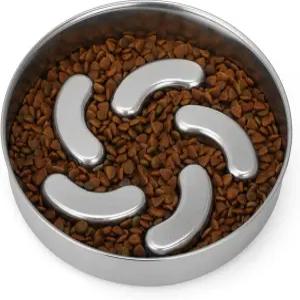 슬로우 피더 도그 볼 스테인리스 스틸 미끄럼 방지 베이스 푸드 볼이 있는 헤비 듀티 소형 대형견의 섭식