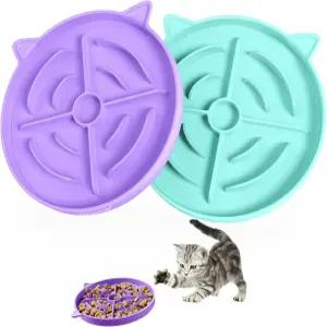 메이티라이프 2개 실리콘 슬로우 피더 고양이 그릇 퍼즐 사료 접시 고양이용 미끄럼 방지 건조 및 습식