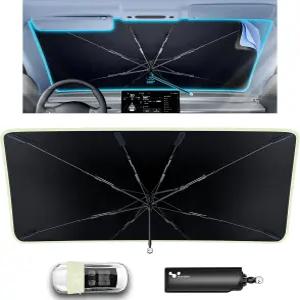 헬로레이부 자동차 윈드실드 선쉐이드 우산 57인치 x 32인치 5겹 두꺼운 비닐 코팅으로 접을 수 있는