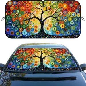 자닉스 트리 오브 라이프 자동차 윈드실드 선쉐이드 유니버설 핏 59L x 31.5W 인치 자외선 차단 사용 및