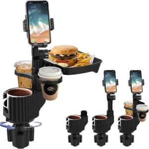 피그타티코 자동차 컵 홀더 트레이 - 5 in 1 조절식 익스팬더 모든 용도의 푸드 테이블 및 휴대폰 마운트