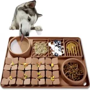 반려견용 우리 미아오 4-in-1 실리콘 스너플 매트 반려견 슬로우 피더 볼 흡입 컵 포함 핥기 후각 훈련용