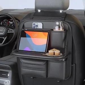 접이식 테이블 트레이가 있는 듀라시코 자동차 뒷좌석 정리함 터치스크린 휴대폰 홀더가 보관 가방