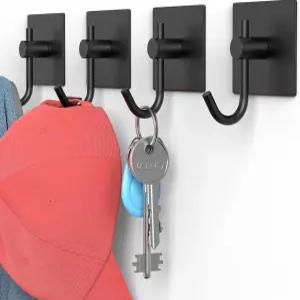 VAEHOLD 4팩 벽걸이 고리 헤비 듀티 스틱 홀더 방수 알루미늄 타월 모자 열쇠 옷 주방 욕실 사무실용 옷장