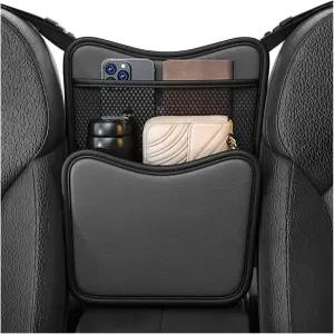 FSTURIOS 차량 정리함 시트 사이 보관 휴지 홀더가 있는 나파 가죽 앞좌석 가방 휴대폰 문서용 자동차 콘솔