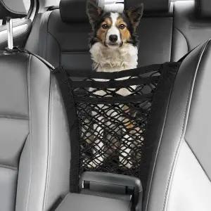 Wogomz 3겹 자동차 메시 정리함 앞좌석 사이의 반려견 반려동물 그물 장벽 탄력 티슈 지갑 홀더 드라이버