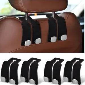 자동차용 LQLAN 헤드레스트 후크 4팩 카시트 백 정리함 보관 행거 지갑 및 가방용 더블 가죽 홀더 블랙