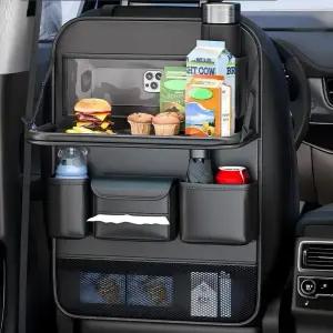 트레이가 있는 카백시트 정리함 - 카시트 및 보관함 태블릿 스낵 음료 티슈를 위한 다기능 시트 백