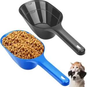 Aosnare 개 사료 스쿱 2팩 계량선이 있는 반려동물 1컵(블랙과 블루)