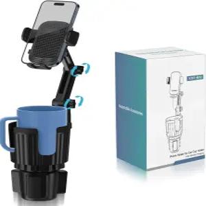 자동차 컵홀더용 휴대폰 홀더 2 in 1 장착 컵홀더 확장 가능한 베이스 360도 회전 목 모든 4-7인치