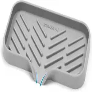 SUBEKYU 실리콘 주방 비누 트레이 카운터/비누 병용 싱크대 스펀지 홀더 및 배수구 포함 정리함 회색