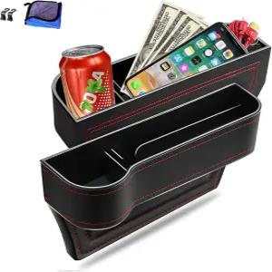 카시트 틈새 필러 오거나이저 2개입 다기능 컵홀더가 있는 자동차 콘솔 측면 수납함 음료용 시트 후크 2개