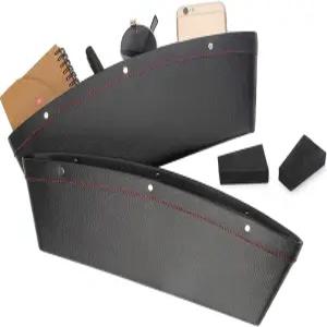 쿨러너 2 세트 카시트 갭 정리함 충전기 PU 풀 가죽 틈새 보관함 휴대폰 키 카드 펜 코인(블랙)용 포수