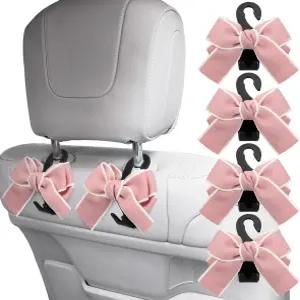 Cinnvoice 4개 핑크 보우 자동차 지갑 후크 액세서리 좌석 등받이 보관 가방 헤드레스트
