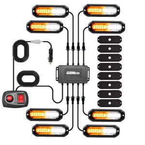 WINECO 8PCS LED 스트로브 조명 12V 동기화 기능 ATV RV 차량용 컨트롤러가 있는 앰버 화이트 12LED 비상 위험 경고등