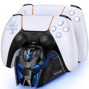 PS5 컨트롤러 충전소, PlayStation 5 듀얼센스 컨트롤러와 호환 - 플레이스타톤 페이스플레이트 엣지-블랙용 LED 듀얼 충전기 도크 충전소 액세서리