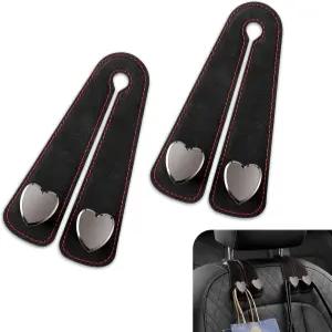 메르데지 2 PCS 카시트 헤드레스트 후크 헤드레스트용 카 수납 이중 하트 모양 스웨이드 접이식 소프트