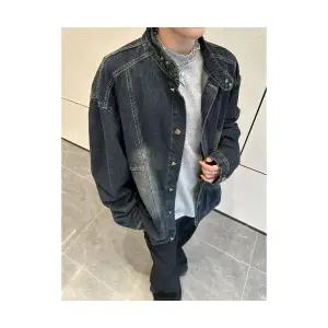 키체샵 남성 청자켓 데님 재킷 코트 봄 가을 빈티지 터틀넥 캐주얼 상의 HO3