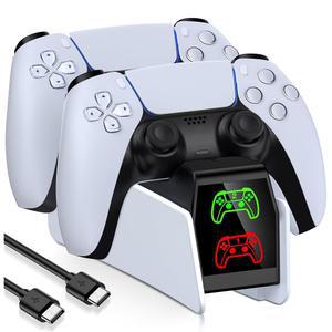 PS5 컨트롤러 충전소, 플레이스테이션 5 듀얼센스 및 엣지 컨트롤러와 호환되는 충전 도크, LED 표시등 케이블이 있는 액세서리 도크 스탠드