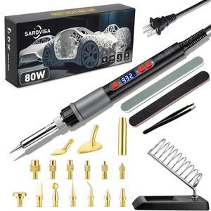 21-in-1 3D 프린터 스무딩 도구 키트, 80W LCD 디지털 온도 조절 가능 납땜 용접 다리미 삽입 황동 히터 너트 및 팁, 고속 가열 프린팅 수정 마감