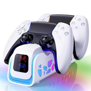 PS5 컨트롤러 충전기 - 6개의 LED 및 RGB 모드를 갖춘 듀얼 센싱 엣지 충전소, 충전 도크는 /Slim /Pro 리모컨 액세서리에 적합합니다