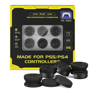 PS5 / PS4용 성능 엄지스틱 익스텐더, 새로운 3D 텍스처 고무 실리콘 그립 커버 6개 플레이스테이션 5 컨트롤러 및 PS4 컨트롤러용 스틱 조이스틱 엄지스틱(블랙)