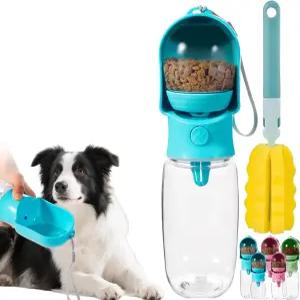 사료 보관함이 있는 개 물병 휴대용 애완동물 디스펜서 용품 강아지 여행용 그릇 산책 및 하이킹용