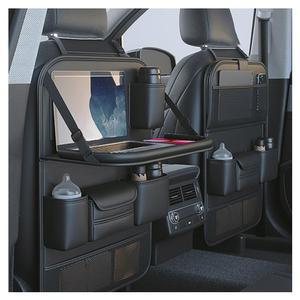 접이식 테이블 트레이가 있는 Primst 2 팩 가죽 자동차 뒷좌석 정리함, 태블릿 홀더가 보관 시트 등받이 보호대 킥 매트 여행 액세서리