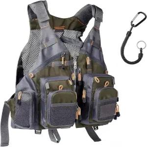 남성용 YOYOFCL 플라이 낚시 조끼 멀티 포켓 반사 스트라이프가 있는 편안한 조절 가능한 그린+그레이