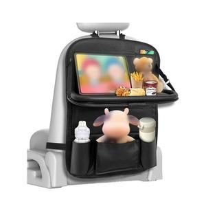 태블릿 홀더가 있는 실빌 카 백시트 정리함, 9개의 수납 포켓 PU 가죽 접이식 테이블 트레이 시트 백 프로텍터, 카시트 프로텍터 킥 매트 액세서리(블랙)