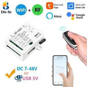 Tuya WiFi RF 스위치 DC 12V 24V 2 채널 건식 접촉 릴레이 무선 원격 제어 송신기 50m Google Assist Alexa