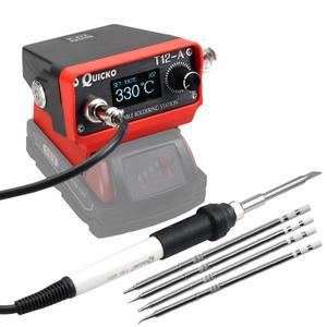 무선 납땜 아이언 스테이션, QUQUIO T12 스테이션 밀워키 배터리 18/20V용, 즉시 절전, 사출 금형, C / F 변환(배터리 미포함), 5pcs 팁 포함