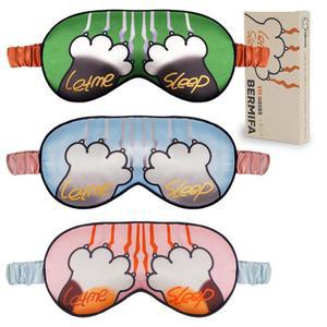 버미파 수면 마스크, 수면용 실키 새틴 마스크 3팩, 남성용 효과적인 빛 차단 눈가리개, 귀여운 고양이 발 디자인, 무압력 탄력 스트랩 포함