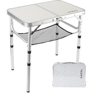 작은 접이식 테이블 2피트, 메시 홀더가 있는 휴대용 캠핑 테이블, 가벼운 알루미늄 조절 높이, 실내 야외용 손잡이, 흰색 24 x 16인치 3높이