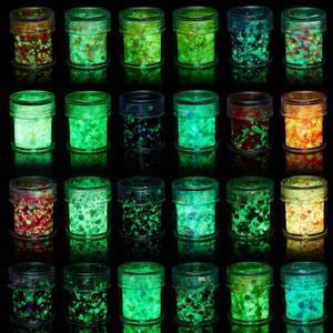 24 가지 색상 빛나는 장식 조각은 DIY 에폭시 수지 금형 네일 아트 공예 충전 장식 어두운 글리터 필러에