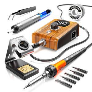90W 디지털 디스플레이 납땜 스테이션, 안정적인 노브 제어, 독립 스위치 전원 공급 장치, 주석 와이어, 흡수 정전기 방지 핀셋, 철 팁 5개, 핸들 고정 브래킷