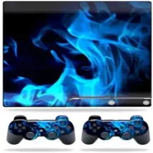 소니 플레이스테이션 3 PS3 슬림 스킨 + 컨트롤러 스티커 블루 플레임스와 호환되는 마이티스킨