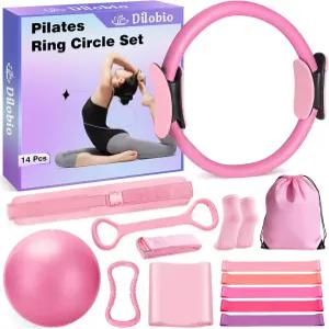 딜로비오 필라테스 키트 여성용 홈 운동 장비 링 및 볼 세트 5가지 저항 밴드가 있는 13인치 매직 서클 힙