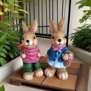 대형 조각상 세트 토끼 오리 카페 소형 인형 꾸미기