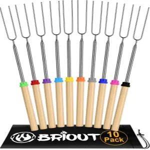 브리아웃 확장 가능한 스테인리스 스틸 로스팅 스틱 - 32인치 길이의 파이어 피트용 스모어 꼬치 핫도그