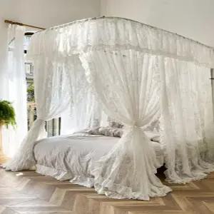 공주풍 프레임 침대 쉬폰 캐노피 레이스 화이트 모기장