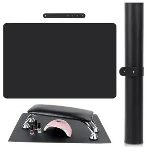 (MAT 전용) 검은색 네일 아트 테이블 매트 팔 휴식 쿠션용 접이식 핸드 레스트 패드 부드러운 극세사 가죽