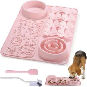 개와 고양이를 위한 실리콘 핥기 매트 - 슬로우 피더 개 볼 대형 및 소형 품종을 미끄럼 방지 빠르게 먹는