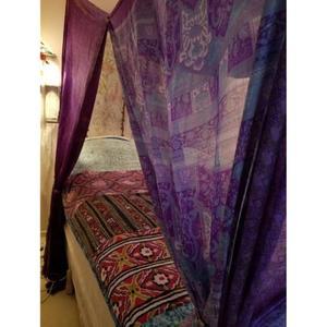 YILE 침대 캐노피 커튼 여왕 사리 보리 인도 웨딩 배경 장식 실크 보라색 보헤미안