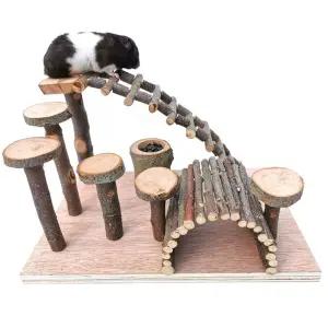 오아브로드 햄스터 놀이터 데크 은신처 나무 둥지 다리 원목 터널 사다리