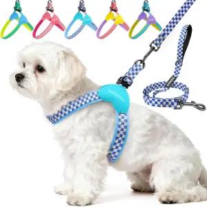 카자주 노 풀 소형견 하네스 및 목줄 세트 통기성 메쉬 패딩이 있는 조절 가능한 강아지 소프트 조끼