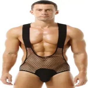 4UFIT 남성 메쉬 브 멜빵 싱글렛 바디수트 원피스 레오타드 레슬링 속옷